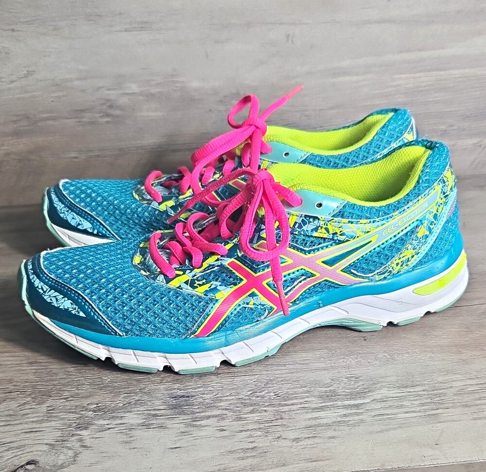 ASICS T6E8N Womens 8.5 Low Top Lace-Up Running Sneakers Blue Pink Green Yellow